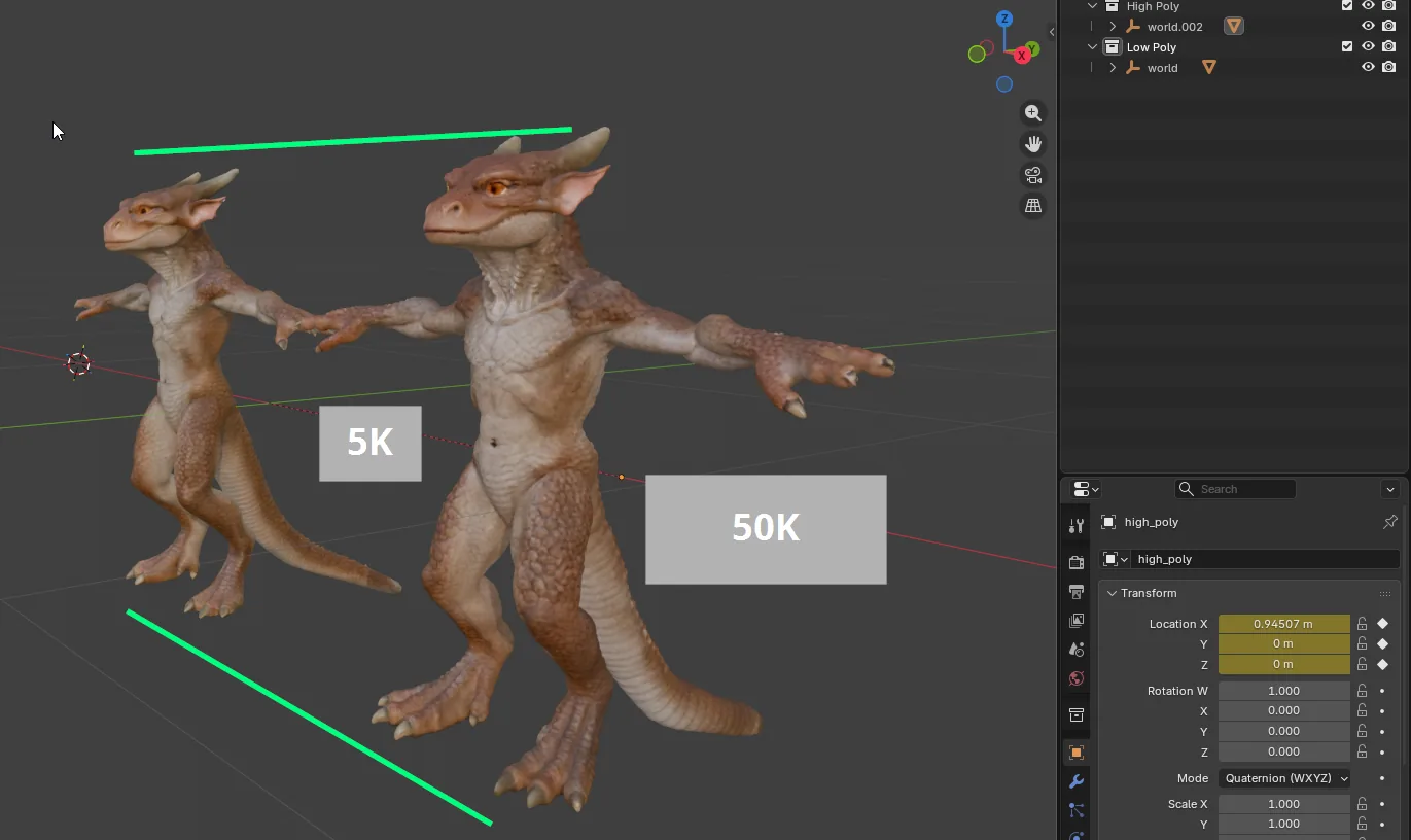 Generated kobold creatures, high-poly and game-ready