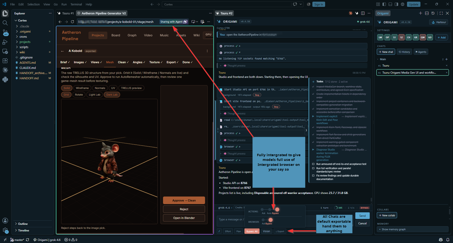 Integrated browser sharing a page with the agent