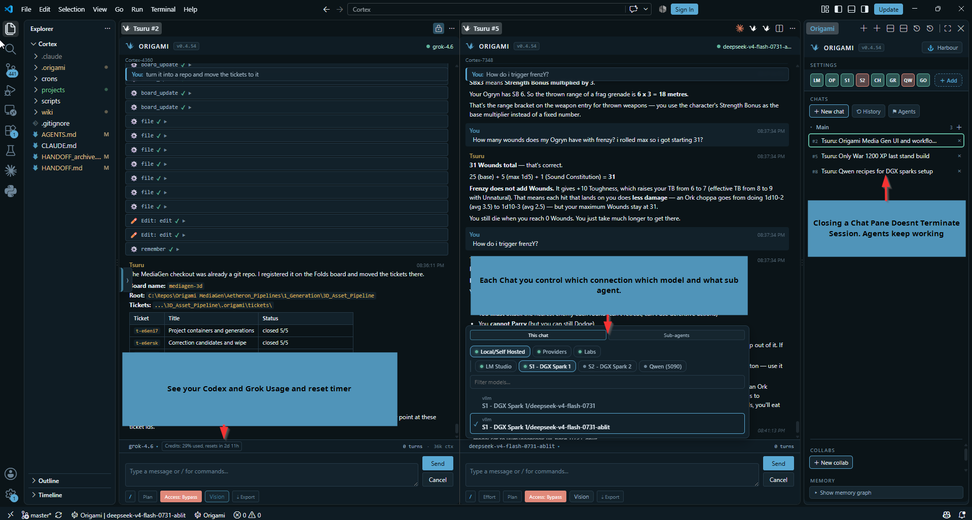 Chat, model and usage controls