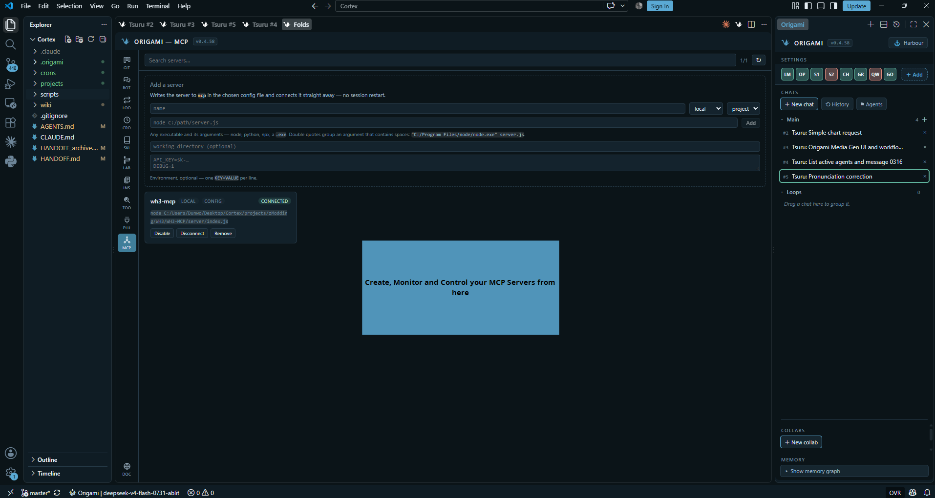The MCP pane with a connected server
