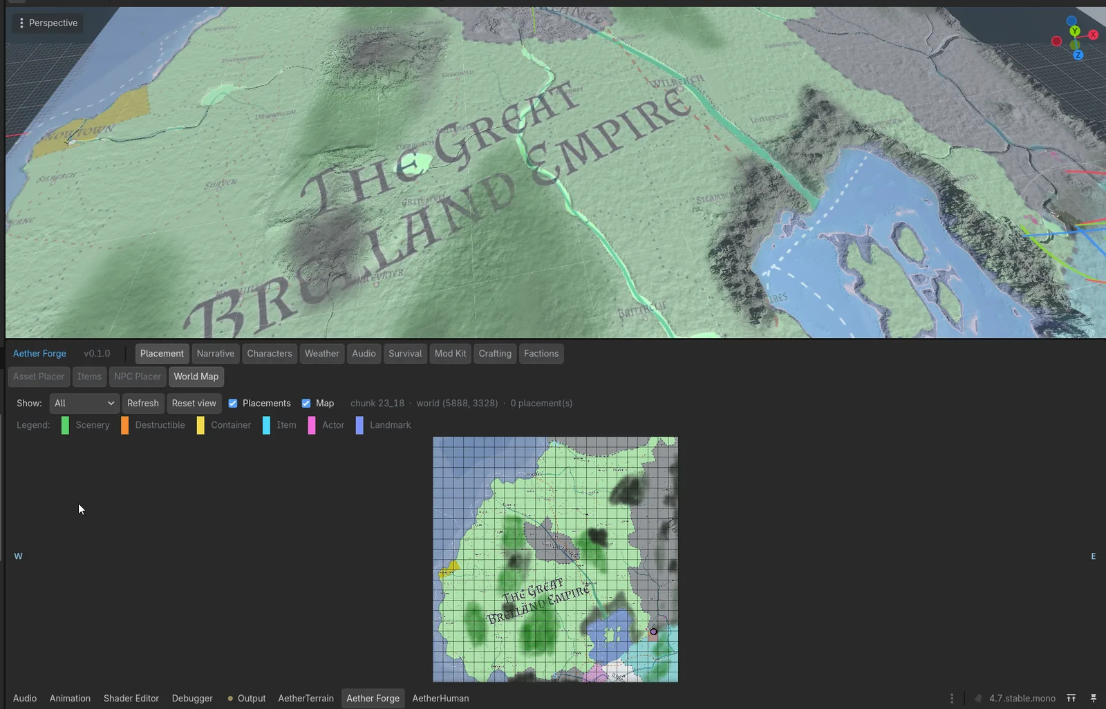 The Brelland Empire terrain crafted in the Godot engine